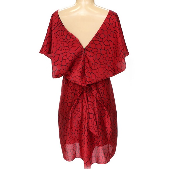 BCBGeneration Red & Black Print Ruffle Back Dress - Picture 2 of 6